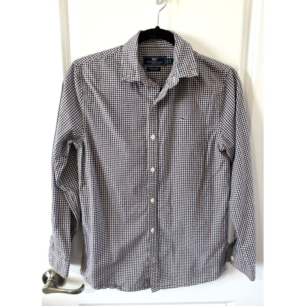 Vineyard Vines Whale Shirt Button Down Youth Large Blue maroon Oxford Preppy